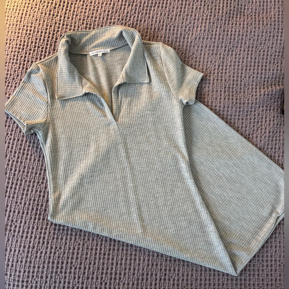 Gray Ribbed Polo Dress